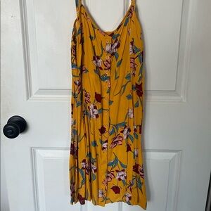 XL Yellow Floral Button-Down Mini-Dress with Adjustable Straps